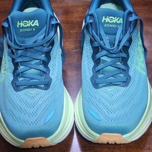 Mens HOKA Bondi 8 Athletic Shoes - Slate Blue/Mint. Running And Walking Shoes